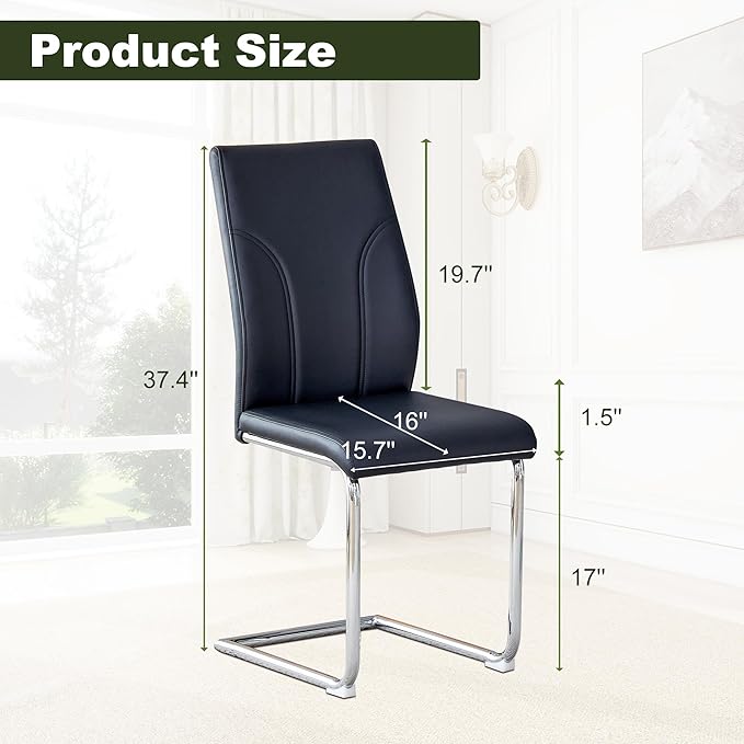 NicBex Modern Dining Chairs Set of 2,Upholstered Armless Black Dining Chairs with Silver Metal Legs, High Back PU Leather Side Chairs for Home Kitchen Dining Room