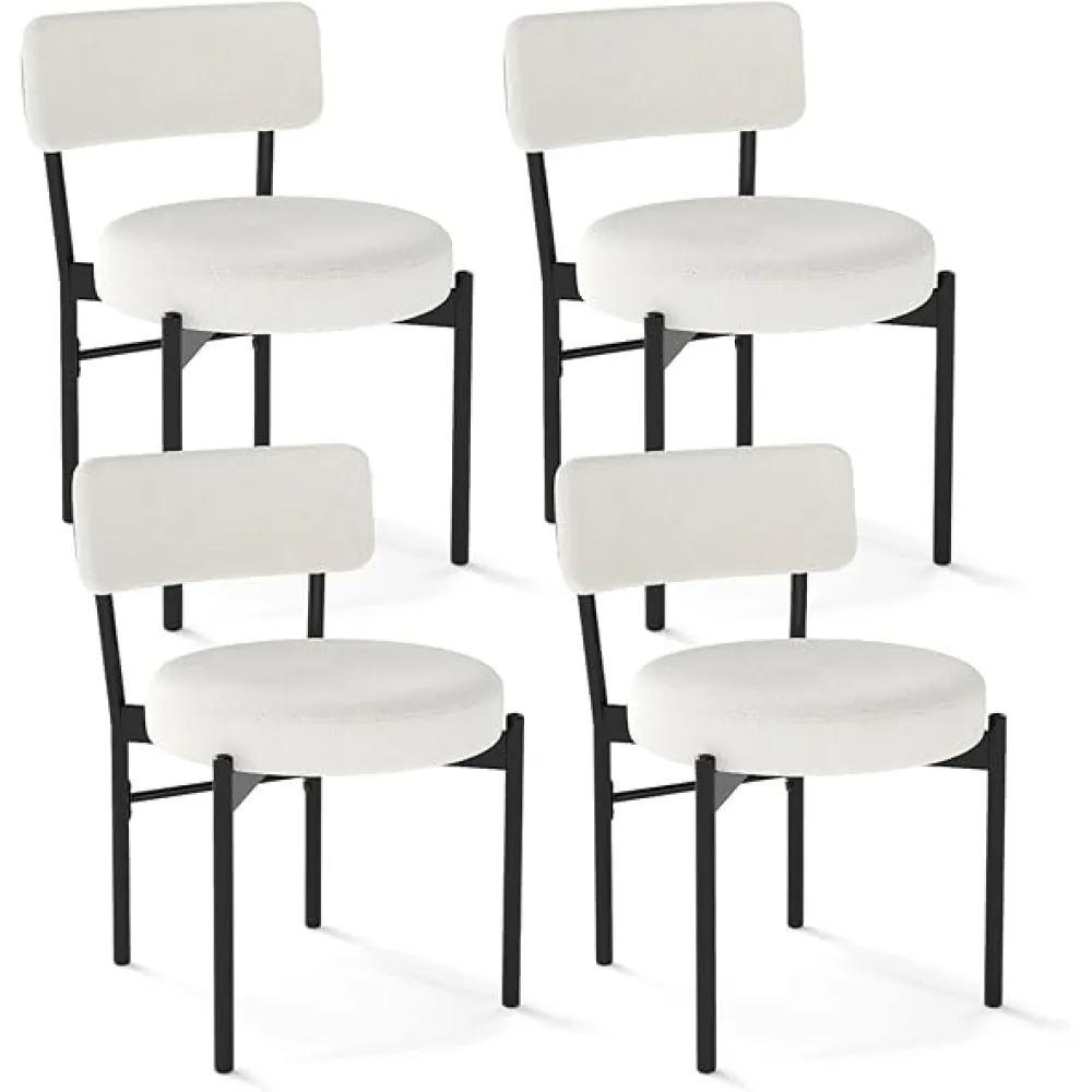 Giantex Boucle Dining Chairs Set of 4, Sherpa Upholstered Kitchen Chairs w/Curved Backrest, Padded Seat & Metal Legs, Modern Accent Armless Side Chairs for Dining Living Room, Restaurant