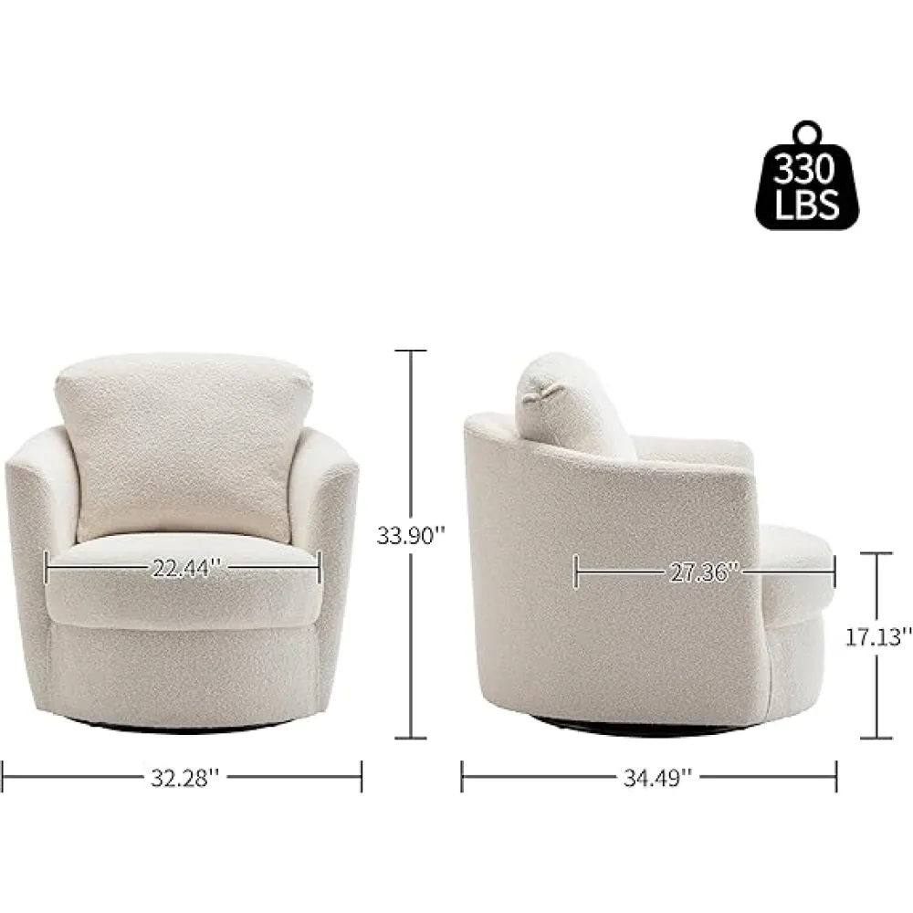 Art Leon Swivel Barrel Chair - Modern Boucle Fabric Upholstered Accent Arm Chair, Round Chair Single Sofa Chair for Living Room Bedroom Lounge, White