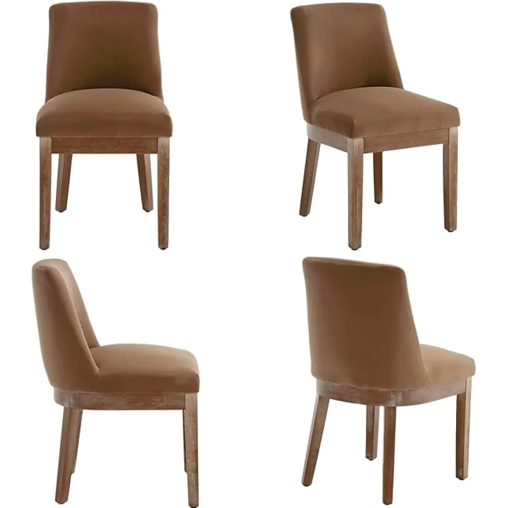 Modern Dining Chairs with Wood Legs Set of 6, Velvet Upholstered Dining Room Chairs Kitchen Side Chairs with Back, Khaki