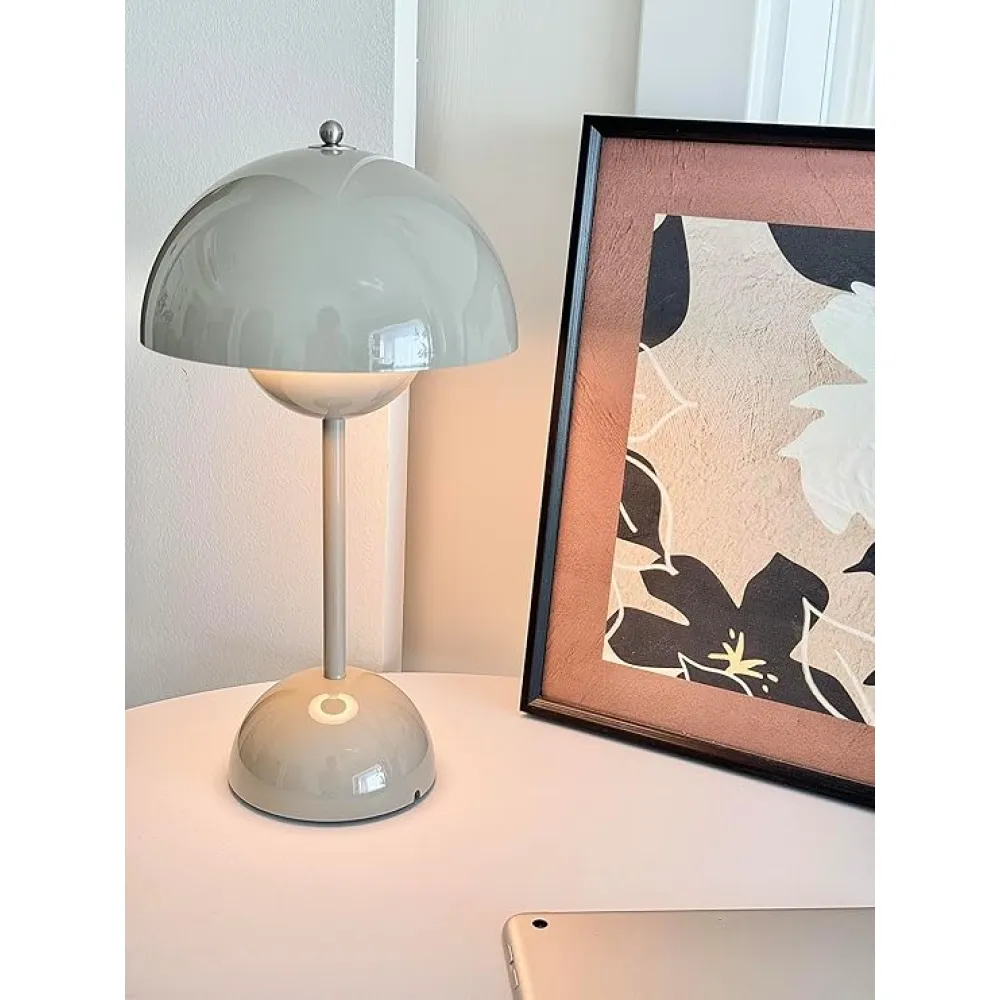 Flowerpot Lamp Modern Flower Bud 12" Cordless Touch Dimmable 2600mAh Rechargeable Desk Lamps Nordic Minimalist Mushroom Lamps Retro Nightstand Bedside Lamp for Bedroom Living Room(Cream Grey)