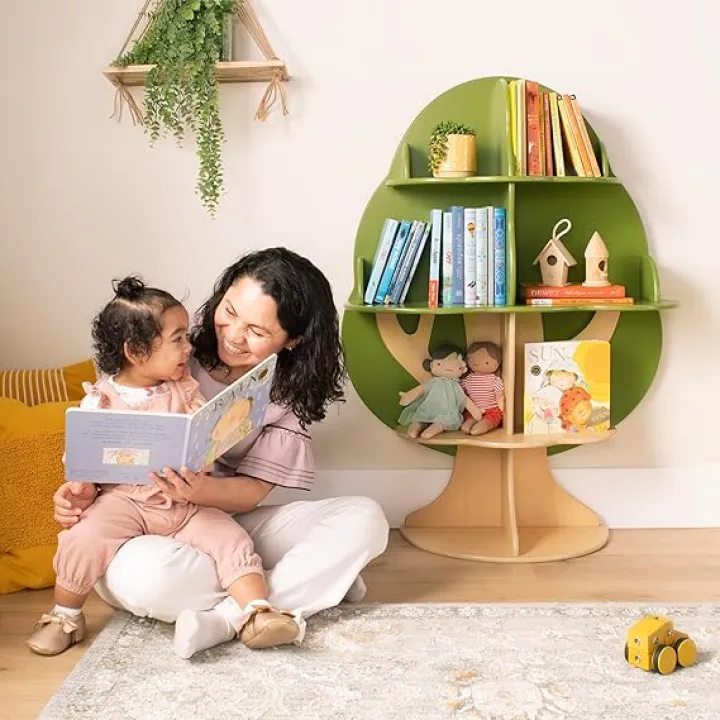 Guidecraft Kids Tree Bookshelf: Montessori Bookcase & Kids Toy Storage Organizer | Green Wooden 4 Tier Book Display | Nursery Furniture | Toddler Themed Book Shelf | Bedroom and Playroom Organizer