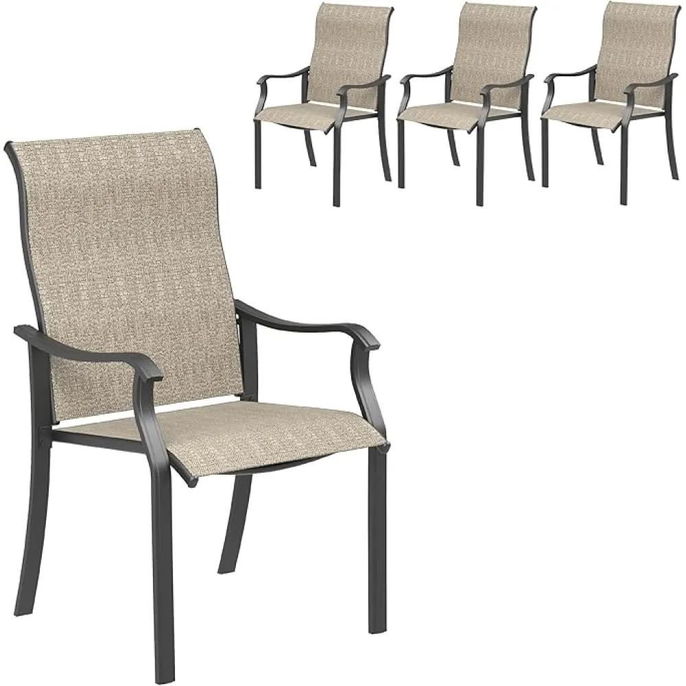 UDPATIO Patio Dining Chairs Set of 4, High Back Wide Seat Outdoor Furniture Chairs with All Weather Breathable Textilene, for Lawn Garden Backyard, Brown