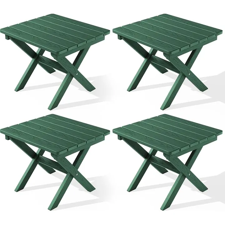 SERWALL Folding Outdoor Side Table Set of 4, Small Adirondack Side Table, Green