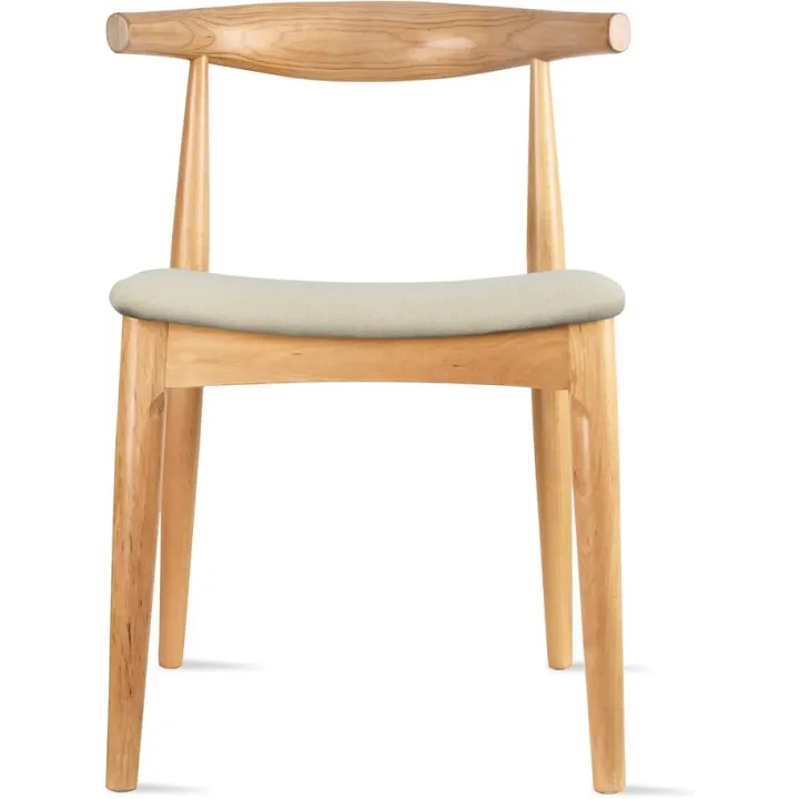 2xhome Solid Wooden Dining Chair | Upholstered Beige Cloth Linen Cushioned Seat | Modern Farmhouse Elbow Side Chair | Home, Kitchen, Office, Meetings (Natural)