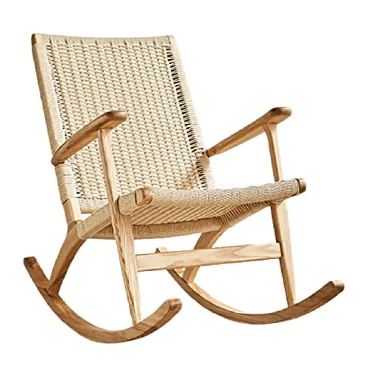 Generico Wooden Rocking Chair with Hand-Woven Rattan Solid Wood - Comfy Indoor Rocker for Living Rooms, Study Rooms, Small Balconies - Walnut,