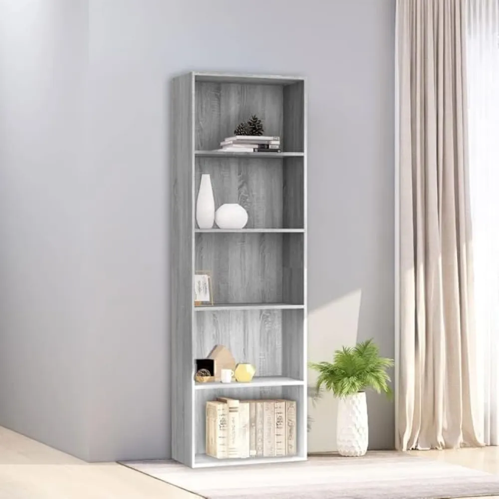 DARZYS Bookcase, Bookshelf, Book Shelf, 5-Tier Book Cabinet Grey Sonoma 60x30x189 Cm Engineered Wood