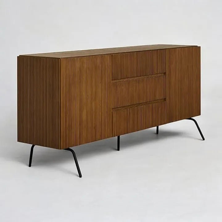 NTC Veil Sideboard with 2 Doors and 3 Drawers, Buffet Cabinet with Vertical Groove Design and Metal Legs, Storage Cabinet for Living Room, and Entryway, Effortless Assembly - Rustic Oak