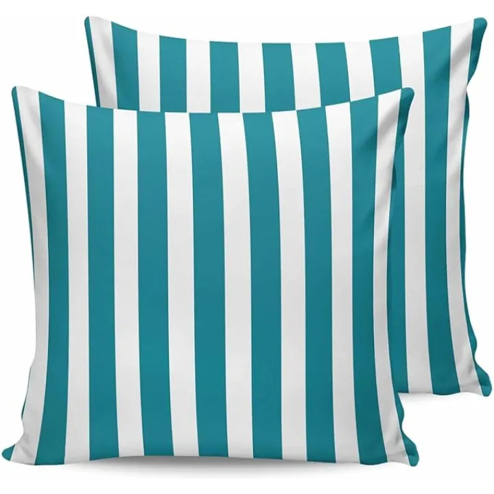 Outdoor Waterproof Pillow Covers Pack of 2, Abstract Turquoise Modern Stripe Waterproof Throw Pillow Case, Classic Color Block Soft Cushion Cases for Patio Tent Balcony Couch Bed Sofa