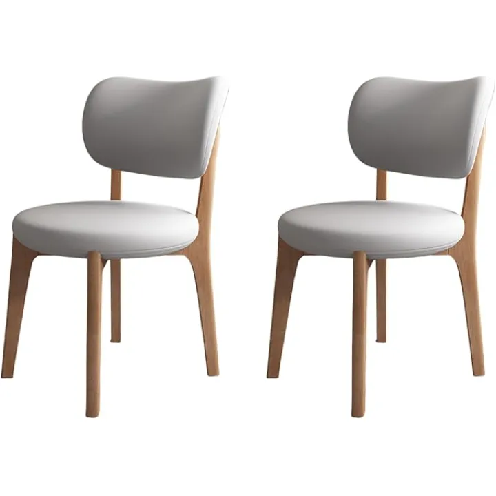 Solid Wood Dining Chairs Set of 2,Mid Century Modern Dining Chairs with Curved Backrest & Wood Frame,Upholstered Dining Room Chairs for Kitchen, Living Room Light Walnut+Light Gray