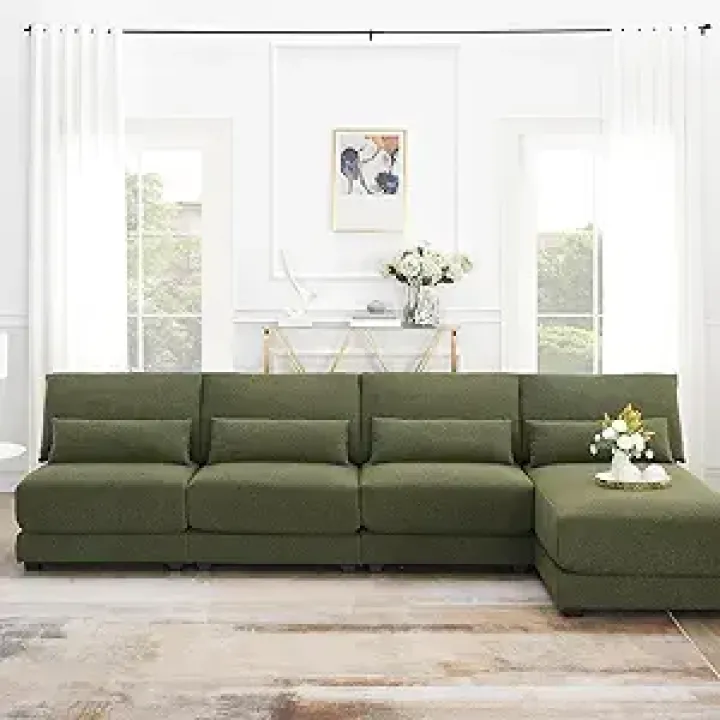 MOOSH Reversible Chaise Sectional - 5 Armless Couch in Loop Fabric for Living Room, Apartment Oversized Deep Seat L-Shape with L-Shaped