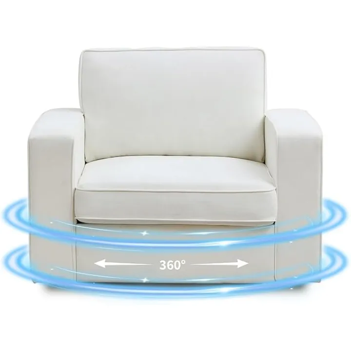 PUREMIND 360° Swivel Accent Chair for Living Room, Upholstered Accent Swivel Chair with Wide Armrests & Metal Base, Modern Square Swivels Armchair Comfy Chenille Single Reading Chairs