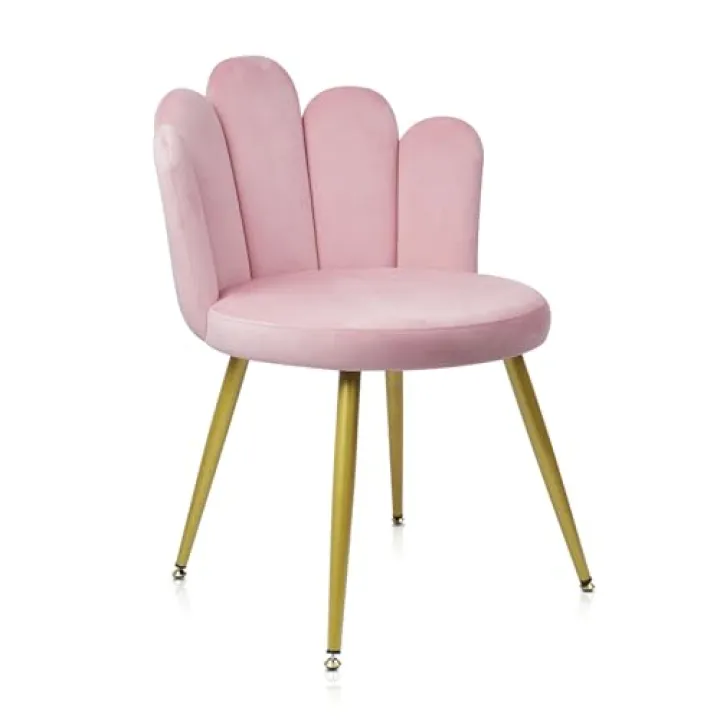 CLATINA Velvet Accent Chair with Gold Metal Legs and No Wheels, Mid Century Modern Upholstered Living Room Chairs with Back Support, Cute Vanity Chair for Makeup and Bedroom, Pink