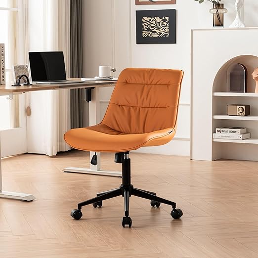 Rowill Office Chair with Wheels, Armless Swivel Desk Chair with Adjustable Height, Modern Rolling Faux Leather Task Chair for Home & Office, Burnt Orange