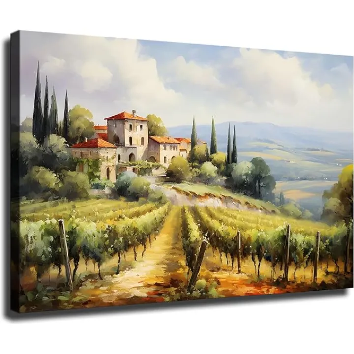 Vineyards in Tuscany Oil Painting Print, Tuscany Wall Art, Tuscany Landscape, Italy Wall Decor For Living Room Bedroom Ready To Hang (Framed,28×40-inch)