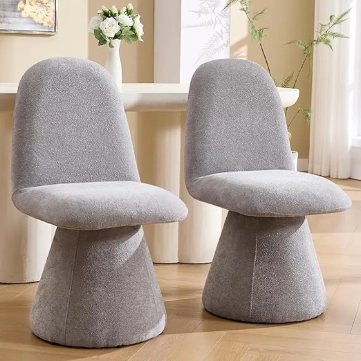 DUOMAY Swivel Dining Chairs Set of 2, Mid Century Modern High Back Chenille Upholstered Dining Room Chairs Kitchen Chairs, Armless Chair for Living Room Bedroom Reading, Grey