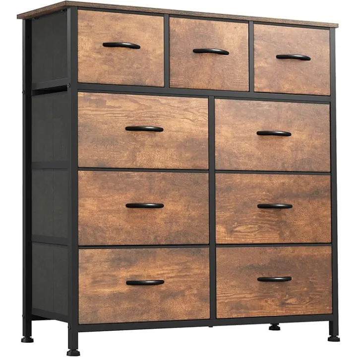 YITAHOME Dresser for Room with 9 Drawers - Fabric Storage Tower, Tall Chest Organizer Unit for Living Room, Entryway, Closets with Sturdy Steel Frame, Wooden Top