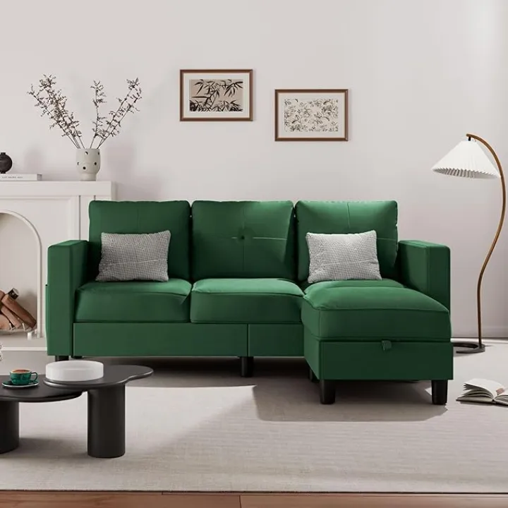 JAMFLY Sectional Sofas Couches for Living Room, L Shaped Couch with Storage Sofa Set, Small Couches for Small Spaces with Storage Ottoman, Green