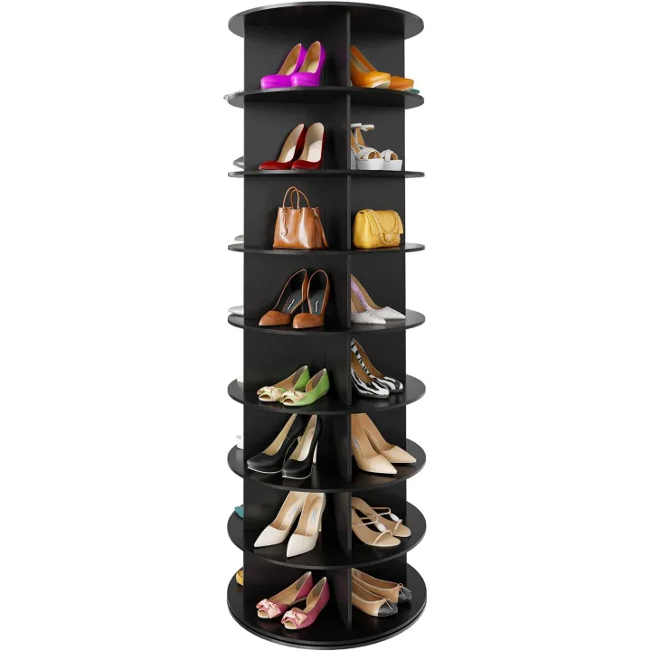 SpaceAid 8 Tier Rotating Shoe Rack Tower, Spinning Shoe Display Lazy Susan, Revolving 360 Shoe Rack Storage Round Carousel, Vertical Handbag Rotate Shoes Closet Organization (8-Tier Black)