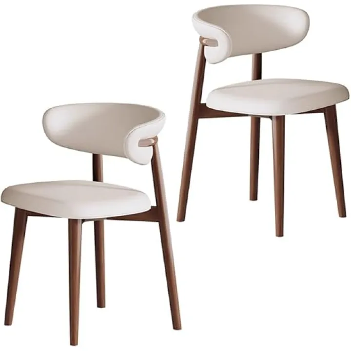 WIGSELBL Wooden Dining Chairs Modern Upholstered Kitchen Side Chairs Farmhouse Dining Room Chair Living Room Accent Chairs with Curved Backrest & Wood Frame(2pcs)