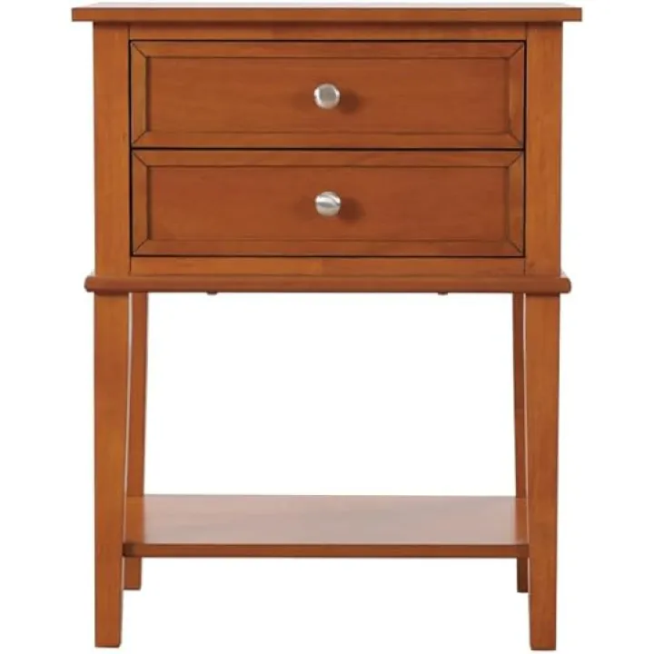 Upmarket Oak Nightstand, 2 Drawers with English Dovetail Construction, Metal Guides, Open Shelf for Extra Storage, Classic Wood and Veneer Finish