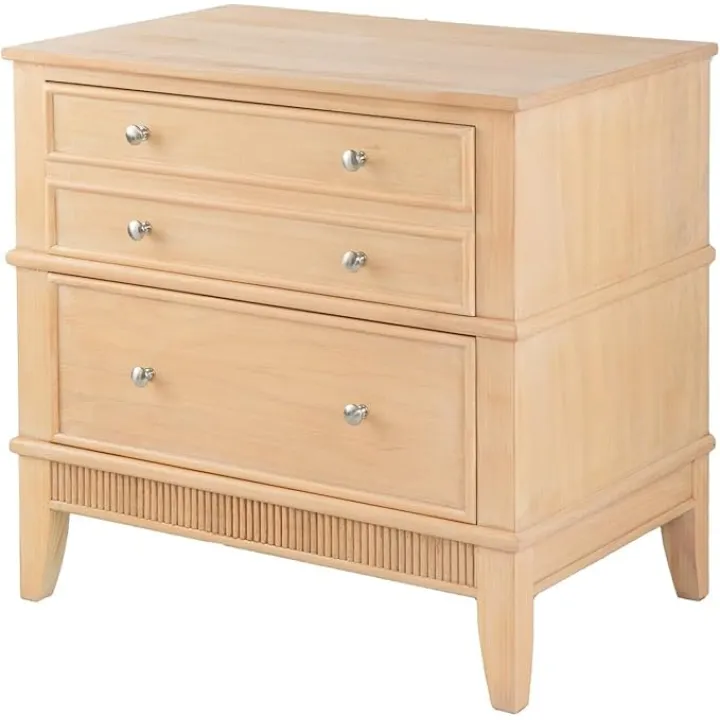 Mountain Lodge 27 Inch Bedside Table, 2 Drawers, Textured Wood, Modern Veneer Finish Brown