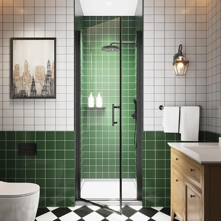 Pivot Frameless Shower Door 24”x72,1/4 in. Clear Tempered Glass Pivot Swing Shower Doors,Semi-Frameless Pivot Shower Door Matte Black Finish,Reversible Installation