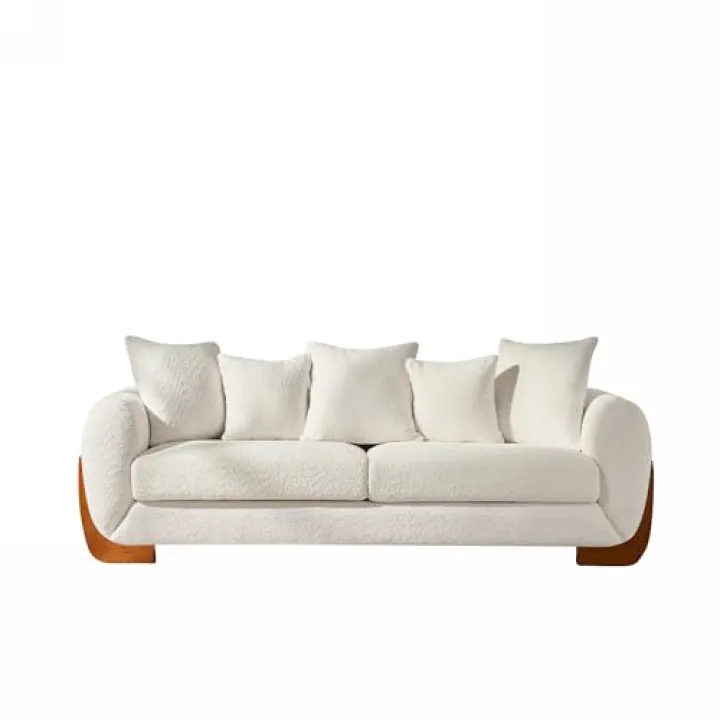 DERCASS 3 Seater Sofa with Wooden Legs, Comfortable,Modern Elegant Design Rolled Arm Couch with 5 Pillows for Living Room, Bedroom, Apartment (Beige)