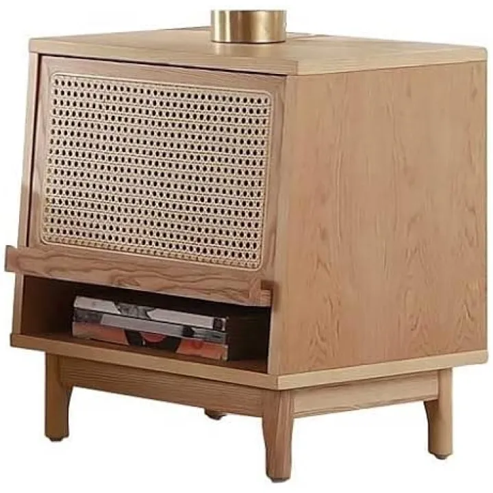 Nightstand with Drawers Rattan Wooden Bedside Table Simple Bedside Storage Cabinet Master Bedroom Storage Cabinet Mesitas De Noche para Dormitorio