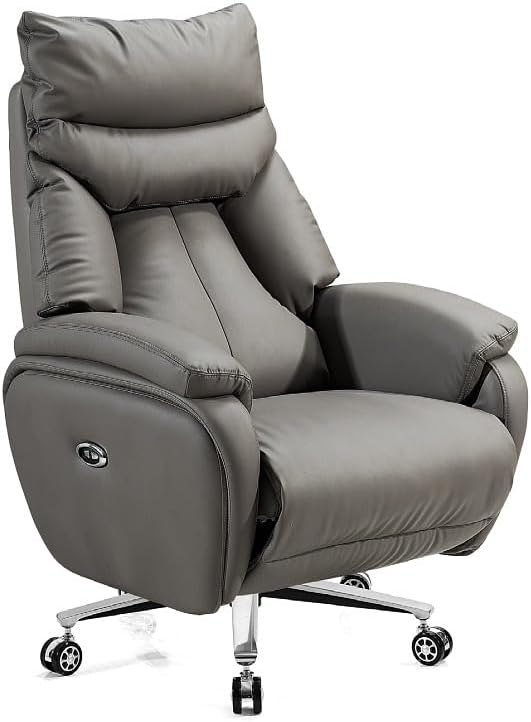 Home Office Desk Chairs Electric PU Leather Office Recliner Chair Fully Reclining Office Chair with Pedal Management Chair(Gray)
