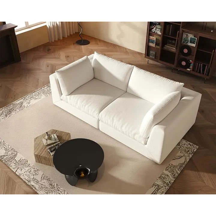 Oversized Modular Sectional Sofa,Cloud Couch Deep Seat Sofa Cushion Covers Removable,Oversized Sectional Couches for Living Room(LoveSeat-Cream White)