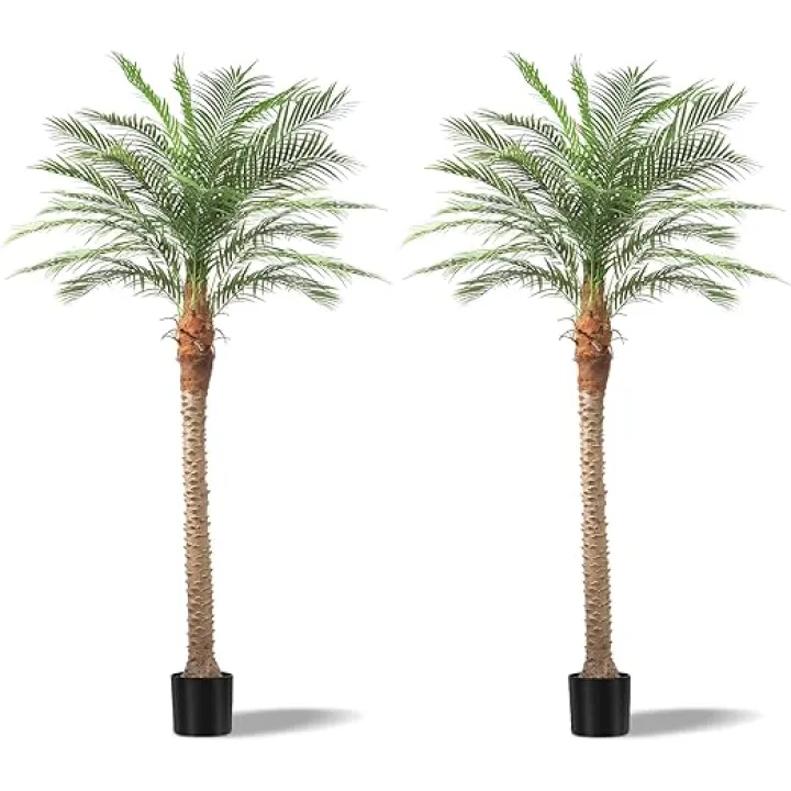 Artificial Phoenix Palm Tree 8ft Tall 2 Set – Fake Large Tropical Tree with 18 Adjustable Leaves, Outdoor Indoor Faux Sago Palm Plant for Living Room Patio Poolside Yard Decor (2, 8ft)