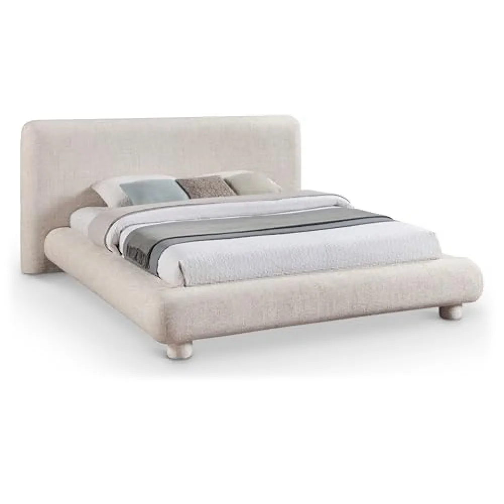 Meridian Furniture B1234Beige-F Blair Collection Modern | Contemporary Full Bed with Beige Interwoven Polyester Fabric with Weave, Solid Wood Inner Frame, 79" W x 93.25" D x 42.5" H, Beige, Full