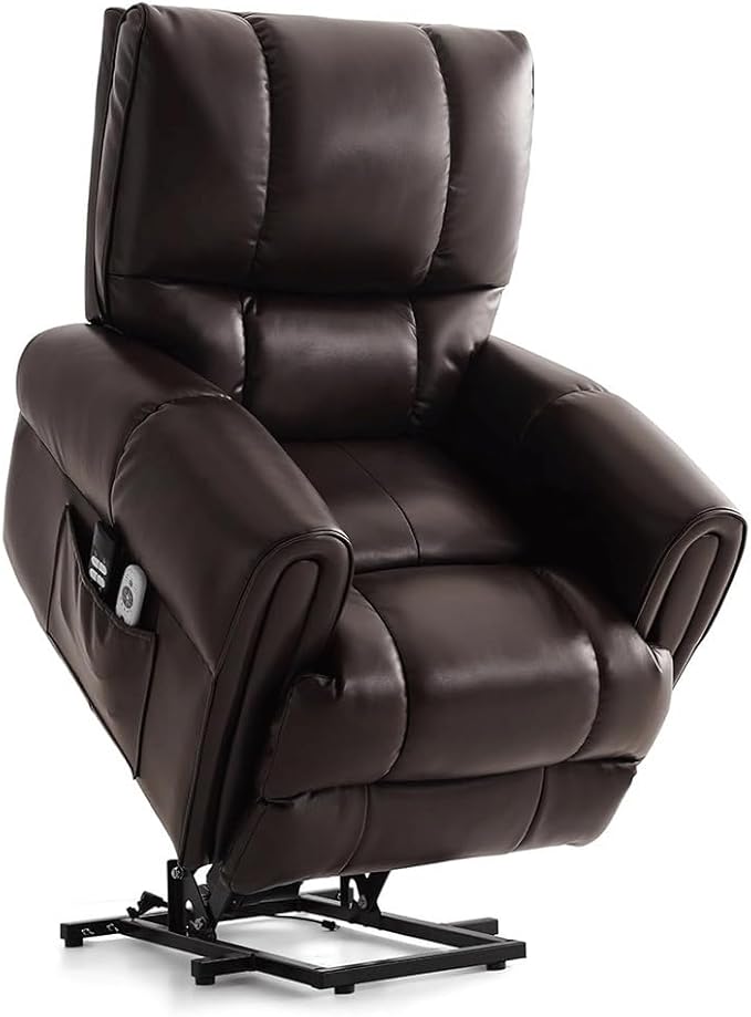 Oversized Electric Nursery Chair for Living Room Comfort Thick Leather Single Sofa with Heat Massage Brown Power Lift Recliner Chair for Adults