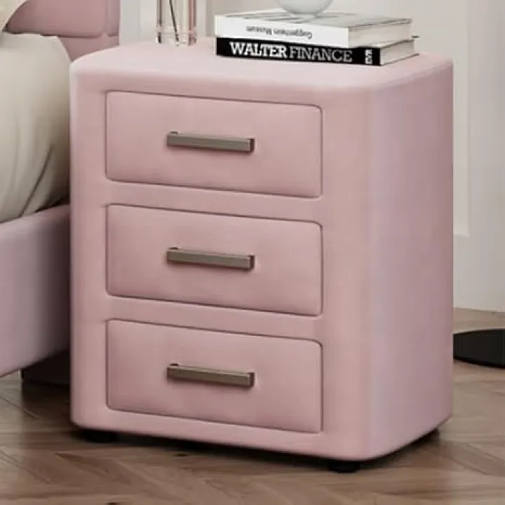 Velvet Bedside Table with 3 Drawers, Nightstand for Bedroom, Pink