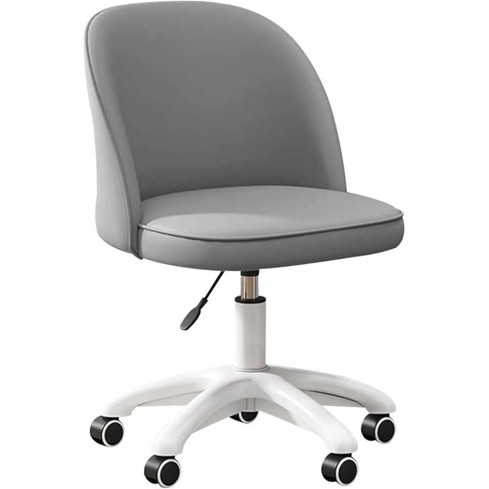 Grey PU Leather Upholstered Vanity Chair - Cute Desk Chair for Girls Bedroom, Adjustable Swivel Chair for Makeup, Small Home Office or Study Room(Grey)