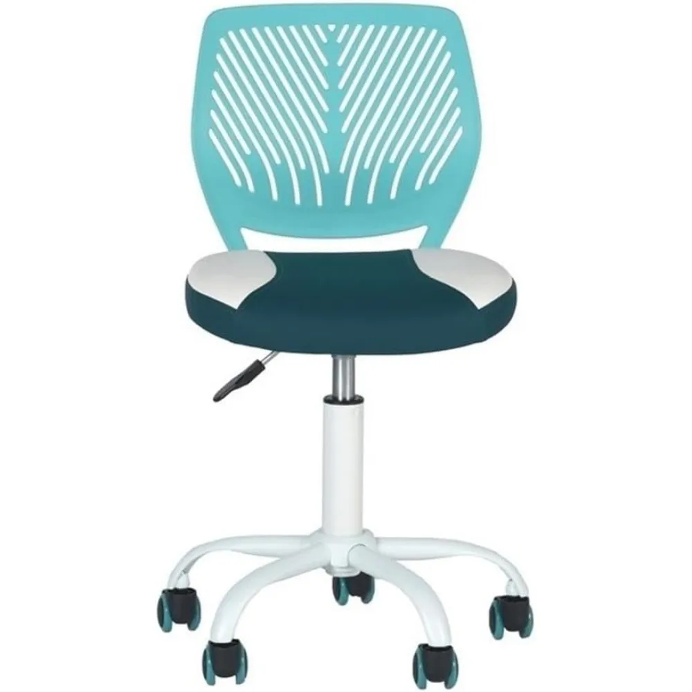 Pemberly Row Teal and White Mesh Back Office Armless Task Chair