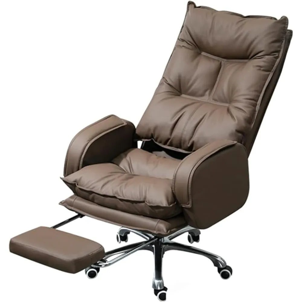 Home Office Desk Chair, Arm Chair Executive Office Chair PU Leather Computer Desk Chair with Lumbar Support and Footrest, High Back Swivel Chair for Conference (Brown One Size)