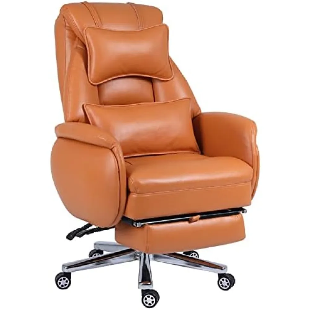 Home Office Desk Chair, Office Chair, Home Computer Desk Chairs, Made of Leather and Aluminum Alloy, with Footrest and 95°-180° Free Adjustable Backrest, Lumbar Pillow and Headrest, Swivel T