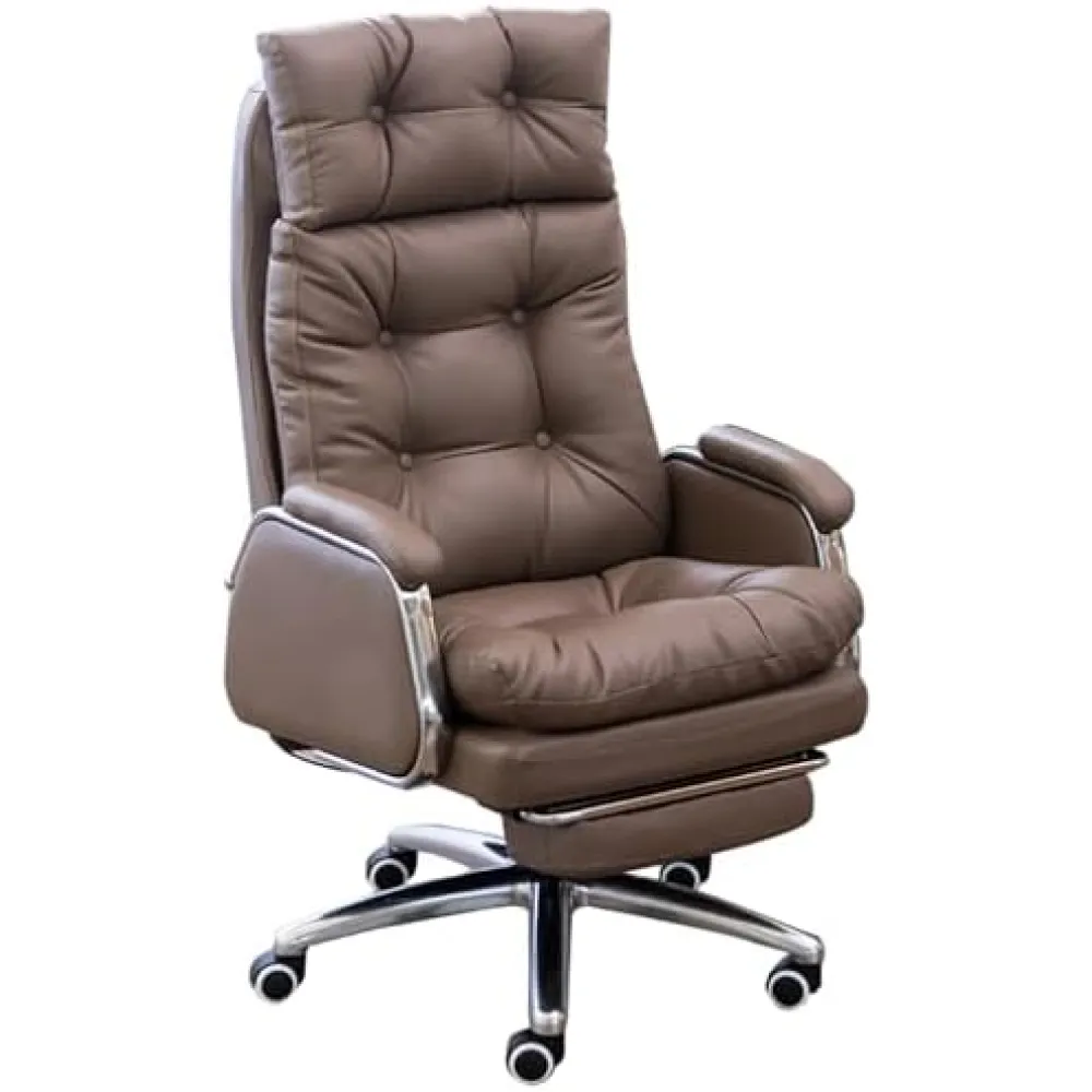 Home Office Desk Chair, Executive Office Chair, Genuine Leather Home Office Desk Chair, Ergonomic Swivel Task Chair with Adjustable Back and Retractable Footres(Khaki One Size)