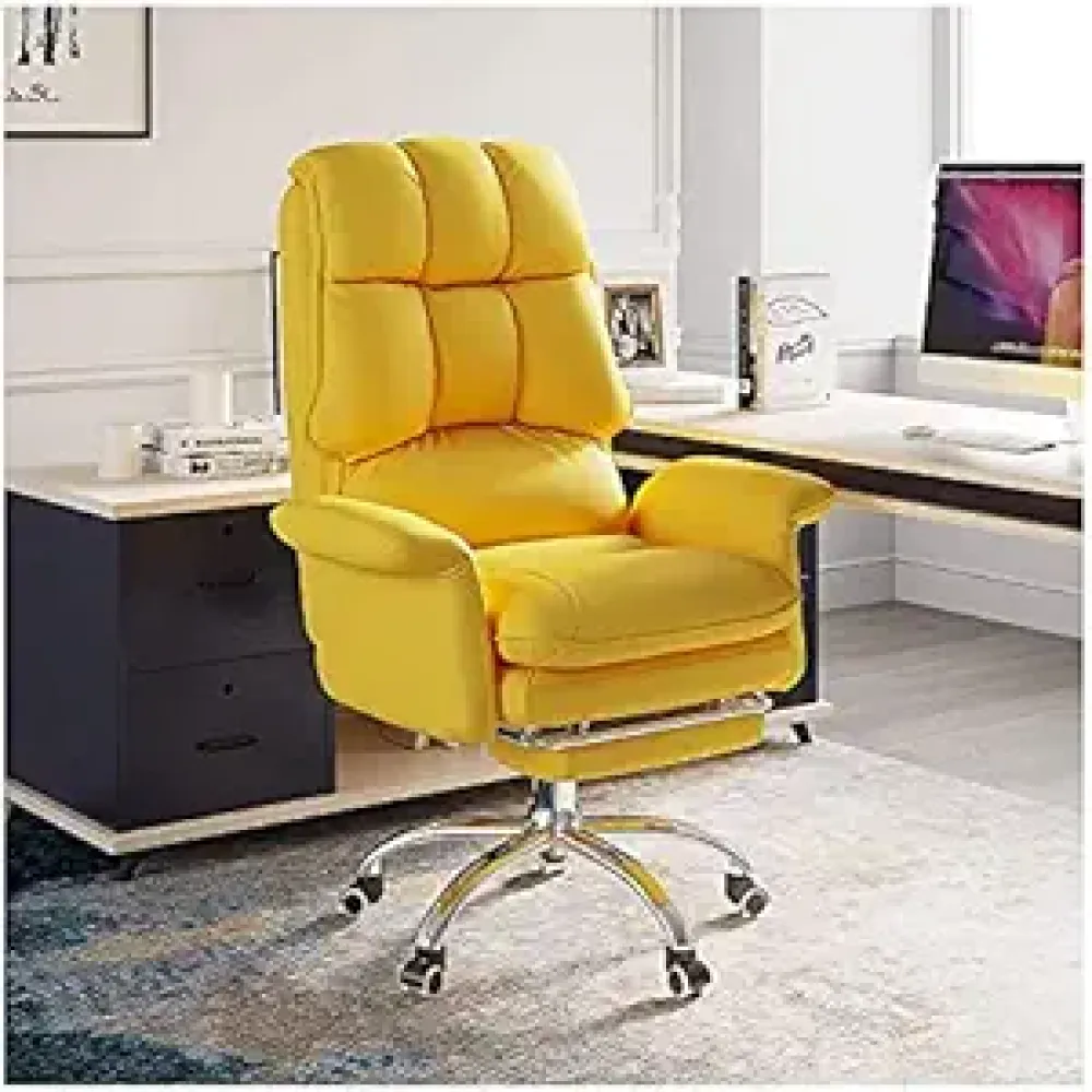 Home Office Desk Chair, High Back Office Chair Modern Pu Leather Swivel with Footrest - Executive Commercial Reclinable Office Chair(Yellow)