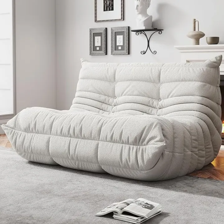 Bean Bag Chairs for Adults, BeanBag Reading Chair Memory Foam Couch, Floor Chair Soft Teddy Material, Comfy Reading Nook Chairs for Bedroom Living Room Office(White)