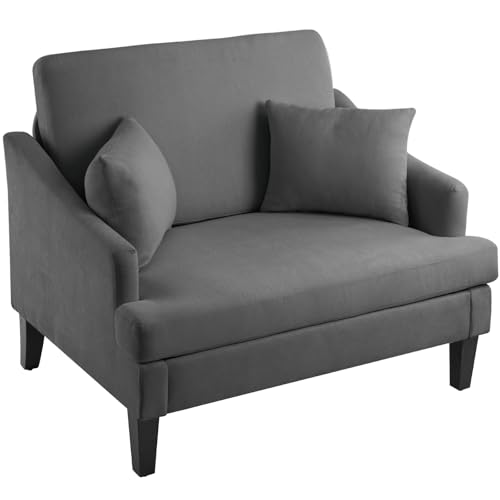 Bezseller Oversized Accent Chair, 33.5'' Wide Seat Comfy Armchair with 2 Pillows, Upholstered Big Reading Chair, Modern Single Sofa Chair for Living Room Bedroom Apartment Office, Dark Grey