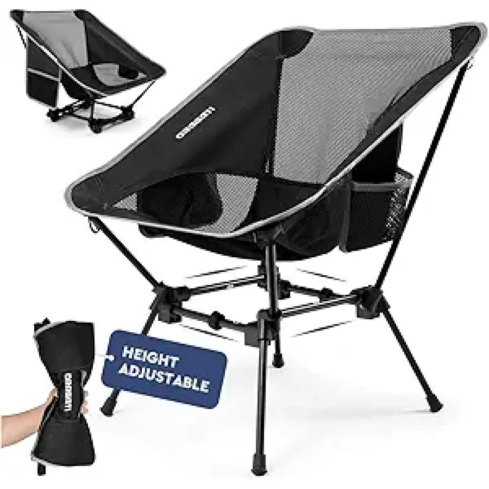 Folding Camping Chairs, Lightweight Backpacking Chair in Compact Design for Camp, Beach, Hiking, Outdoors, Black