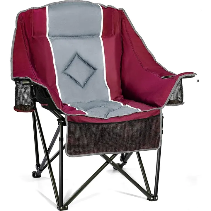 Oversized Camping Chairs Extra Wide 400lbs Capacity, Heavy Duty Folding Outdoor Chair with 2 Cup Holder & Storage Pocket, Padded and Portable Lawn Chair for Adults, Camp, Fishing, Tailgating, Picnic