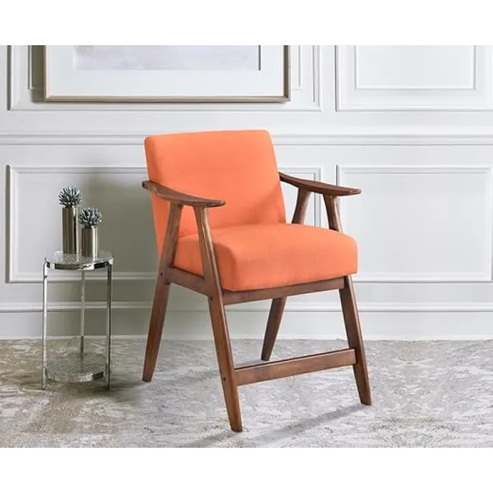 Kangmusi Contemporary Design 1pc Counter Height Chair Stylish Durable Wooden Orange Color Fabric Upholstery Cushioned Seat Backrest Home Furniture