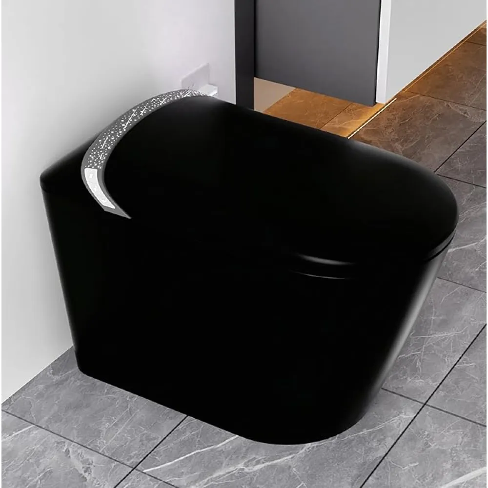 Black Smart Bidet Toilet with Heated Seat Built In,Warm Water Dryer Modern Electric Tankless One Piece Automatic ADA Elongated Auto Inodoro Intelligent for Bathrooms Washlet Power Flush