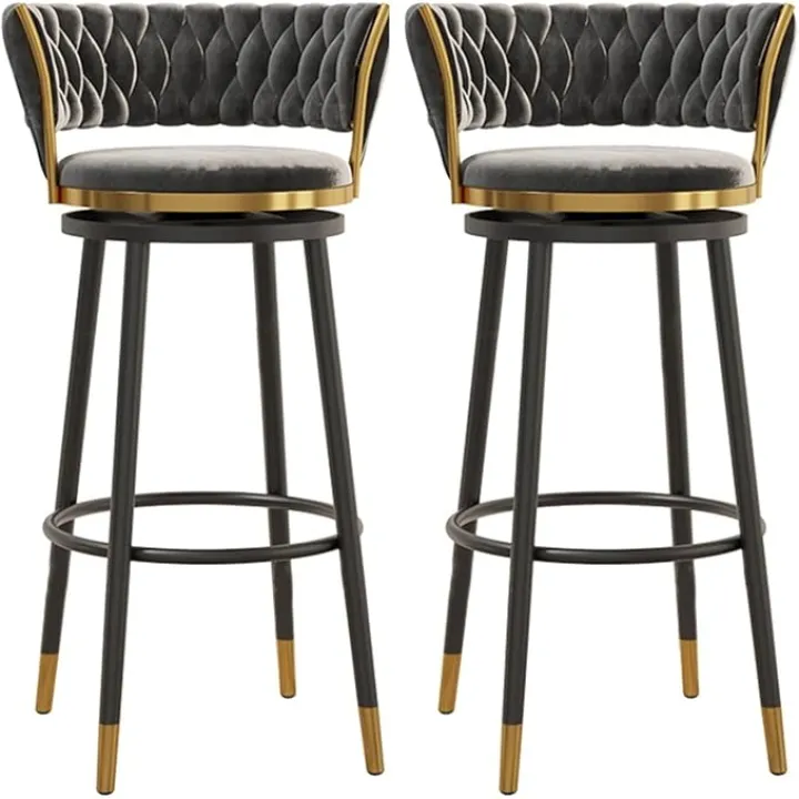 Set of 2 Velvet Upholstered 360° Swivel Bar Stools, Counter Height Chairs with Metal Legs and Footrest for Kitchen, Pub, Dining Room - Blue, 75cm(Green,56cm)