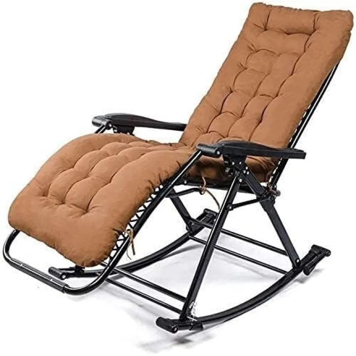 Adult Siesta Rocking Chair, Folding Leisure Chair with Adjustable Recline, Comfortable Cushion for Outdoor, Balcony, and Home Use (Brown)