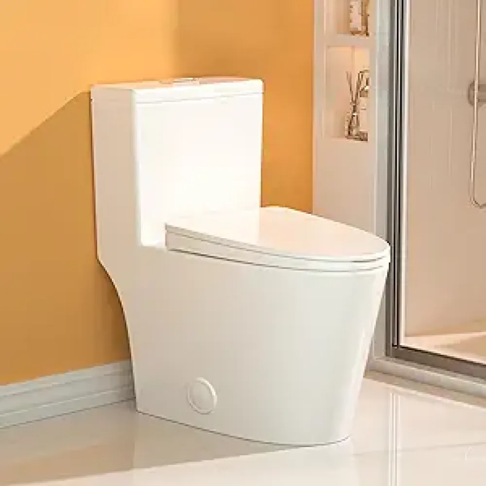 Casta Diva Elongated One Piece Toilet with 17" ADA Comfort Height Seat Modern Compact Toilet for Bathroom, Dual Flush 0.9/1.28GPF and MAP 1000g, 12'' Rough-in, Standard White Bowl